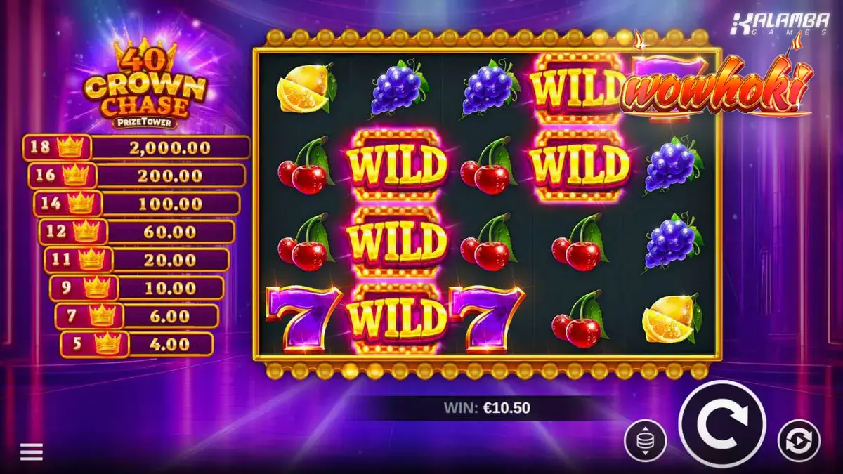 Tampilan visual slot 40 Crown Chase PrizeTower dengan simbol mahkota yang berkilau.